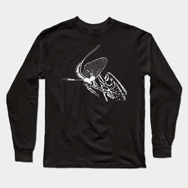 Fly Fishing Drawing Fish Angler Fisher Gifts Long Sleeve T-Shirt by Foxxy Merch